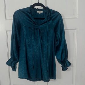 Entro Teal Blouse with Ruffle Accents